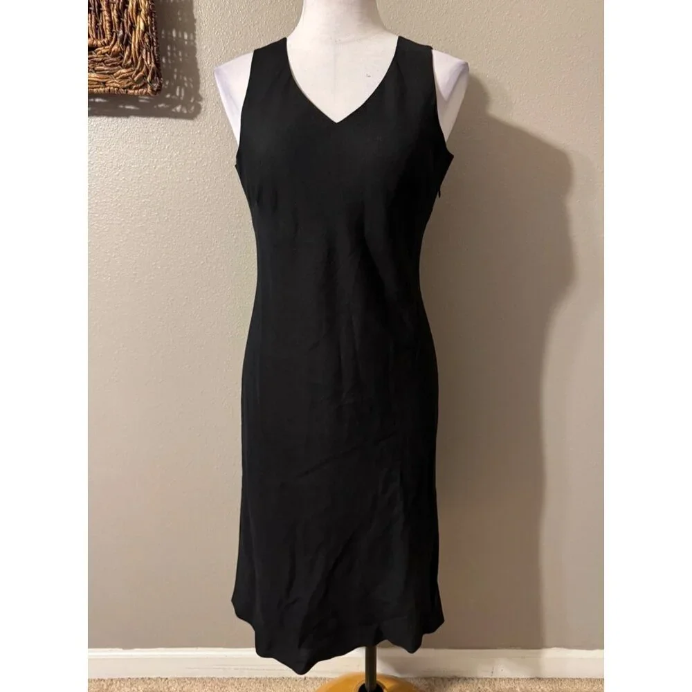 Tribeca Dress 8 Black Linen Blend A Line Sleeveless V Neck Classic